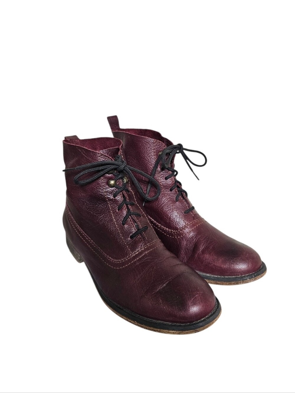 Steve Madden Burgundy Leather Boots 9.5 Combat Granny Style Modern Victorian